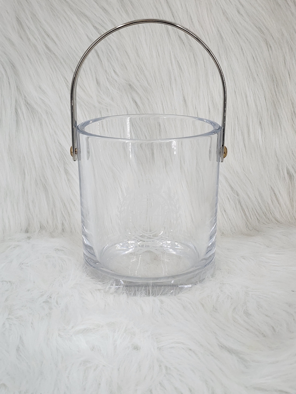 RALPH LAUREN CRYSTAL ICE BUCKET CLEAR WITH GOLD METAL HANDLE CLASSIC CREST LOGO - Picture 2 of 8